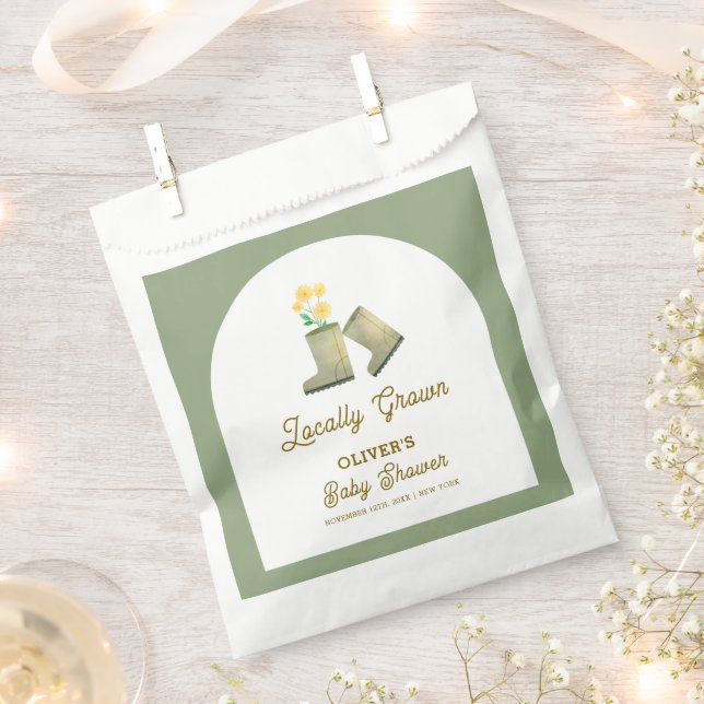 Sacolinha Chá de fraldas de Inicializações Florais Verde Sag (Cortado)