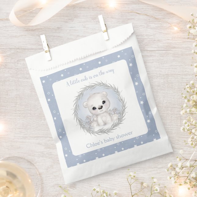 Sacolinha Chá de fraldas de Inverno Azul Urso Polar Branco (Cortado)