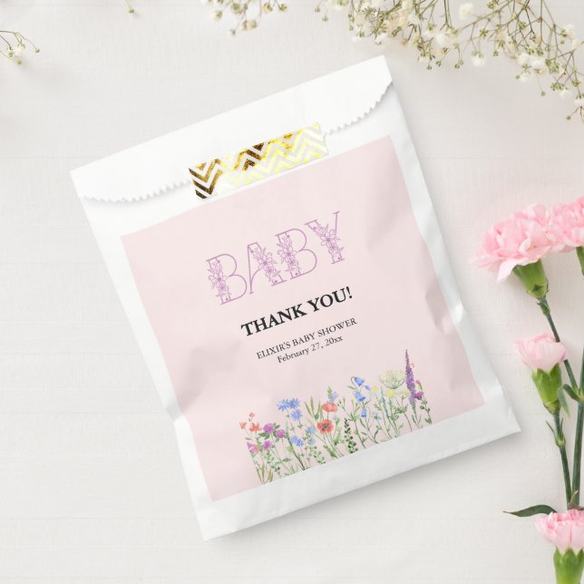 Sacolinha Chá de fraldas de Monograma de Flores Roxo Roxo (Selado)