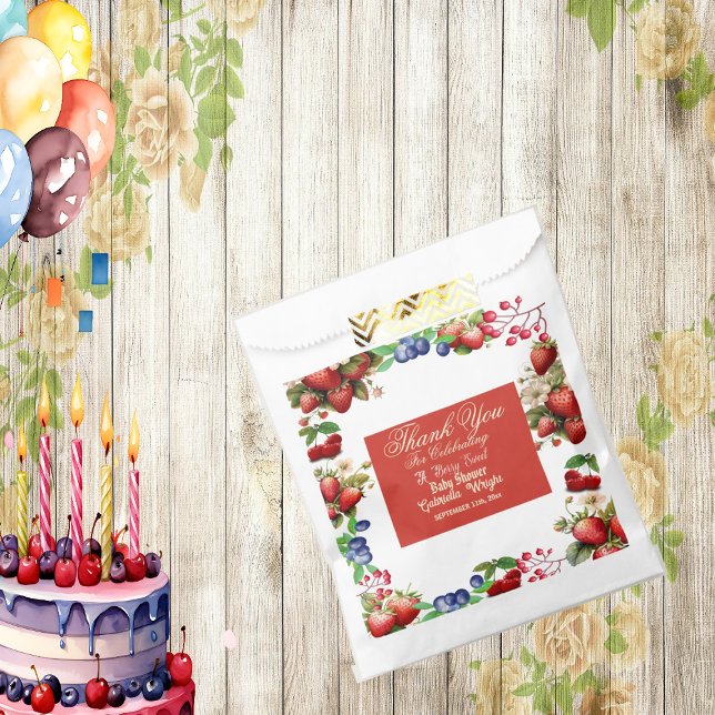 Sacolinha Chá de fraldas de Morango Vermelho | Blue Berry Sw (Red Strawberry Baby ShowerBlue Berry Sweet Cute Favor Bag)