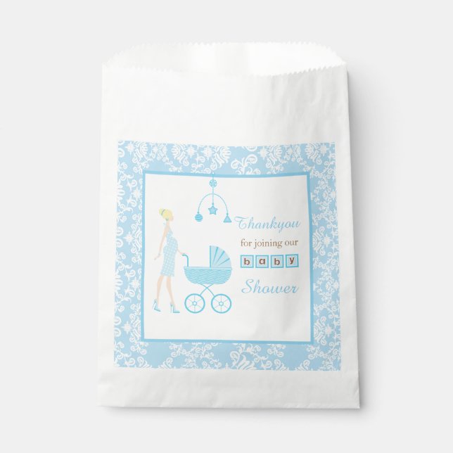 Sacolinha Chá de fraldas de Mulher Loura Azul Damask (Frente)