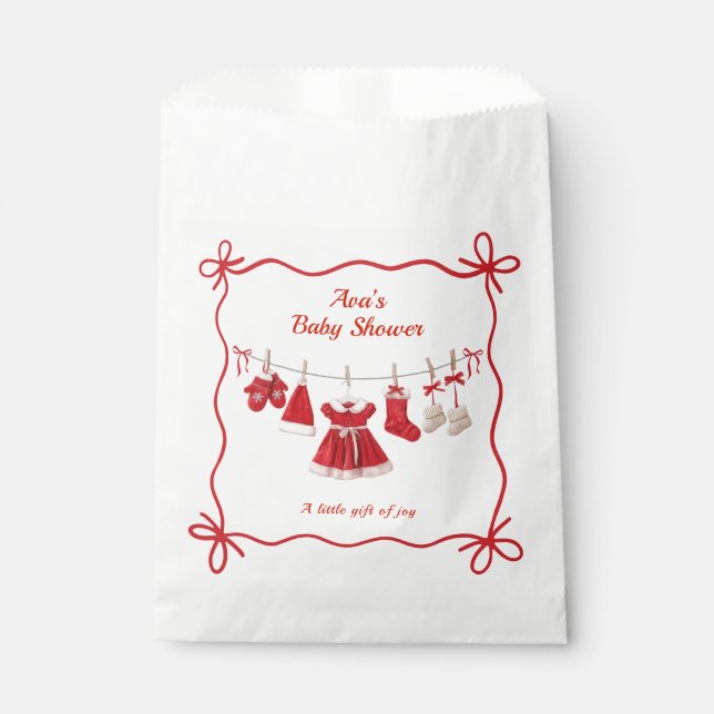 Sacolinha Chá de fraldas de Natal | Papais noeis Vermelho e  (Frente)