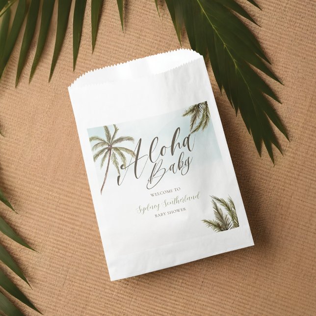 Sacolinha Chá de fraldas de Palmeiras Tropicais de Aquarelas (Tropical Watercolor Palm Trees Baby Shower Welcome Favor Bag)