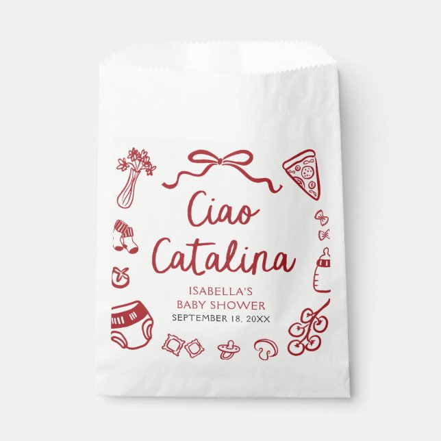 Sacolinha Chá de fraldas de Pizza Ciao Bambino, Desenhada à  (Frente)