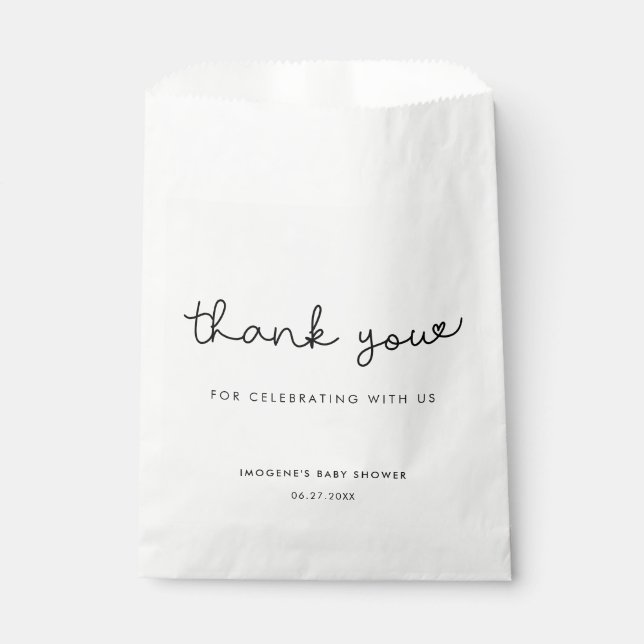 Sacolinha Chá de fraldas de tipografia branca (Frente)