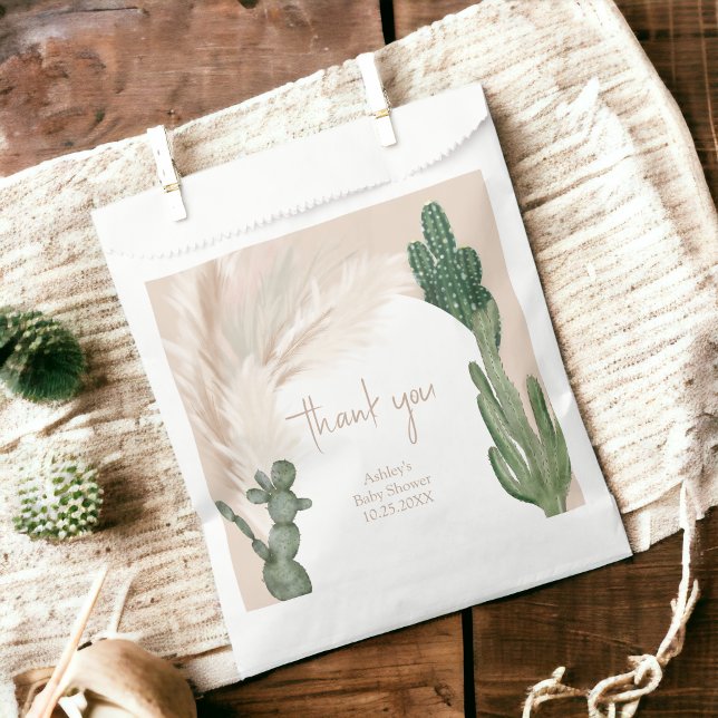 Sacolinha Chá de fraldas do deserto do boho cactus pampas (Boho cactus pampas arch desert baby shower favor bag)