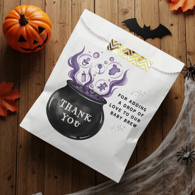 Sacolinha Chá de fraldas do Dia das Bruxas de Bebê Brew Caul (Baby Brew Witch Cauldron Halloween Baby Shower Favor Bag
)