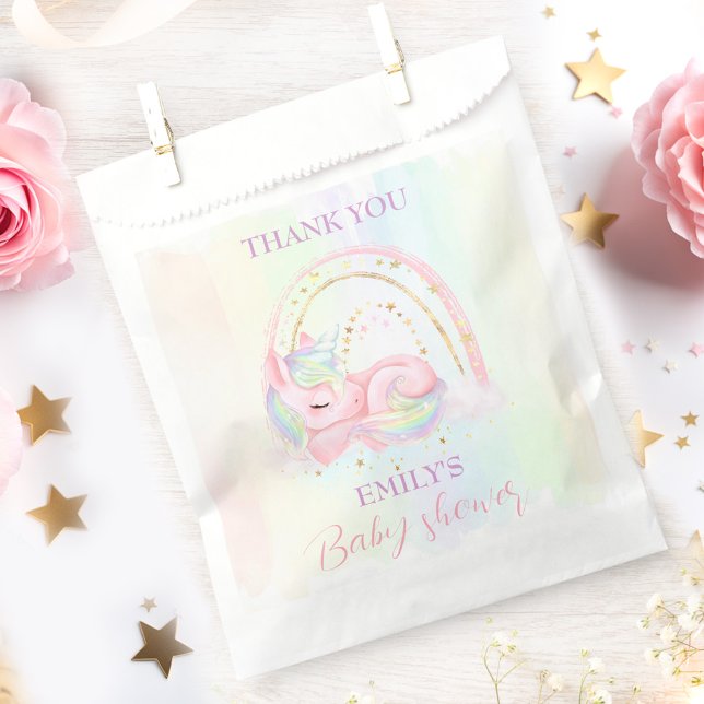 Sacolinha Chá de fraldas do Unicorn Pastel Rainbow (Unicorn Pastel Rainbow Baby Shower Favor Bag)