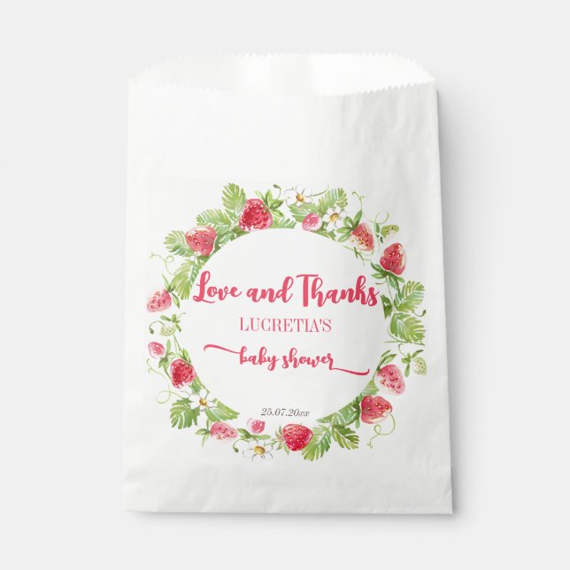 Sacolinha Chá de fraldas doce de morango obrigado (Frente)