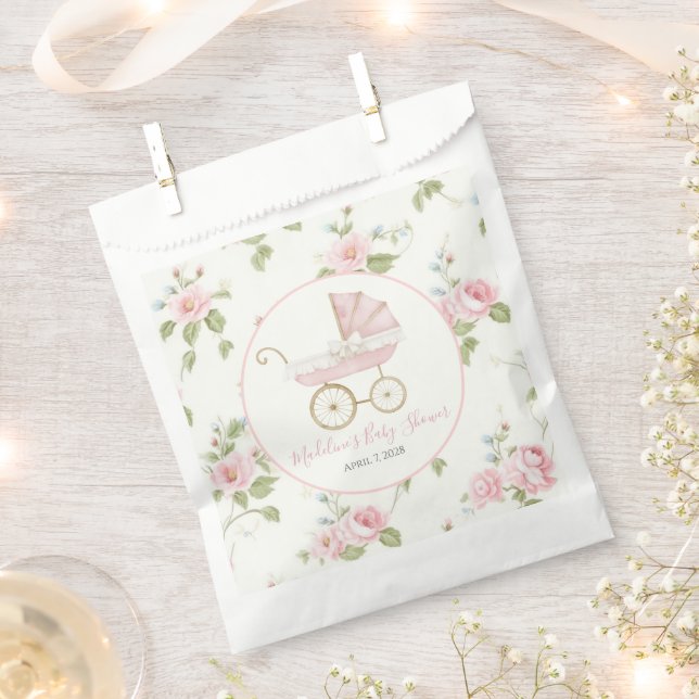 Sacolinha Chá de fraldas Floral de Menina Rosa do Sul (Cortado)