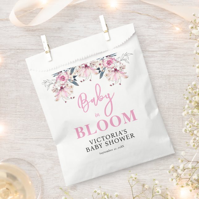 Sacolinha Chá de fraldas Floral Rosa Bem-vindo (Cortado)