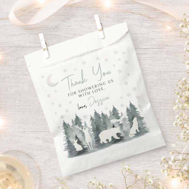 Sacolinha Chá de fraldas neural Woodland obrigado você favor (Cortado)