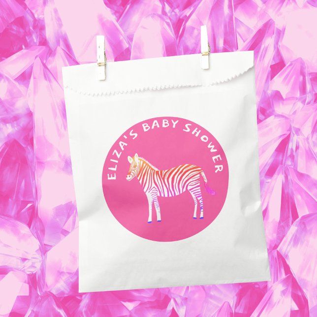 Sacolinha Chá de fraldas Personalizado de Zebras Colorida Bo (Cute Colorful Zebras Custom Baby Shower Favor Bag
)