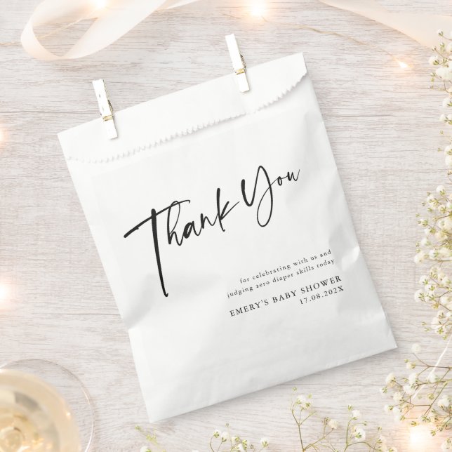 Sacolinha Chá de fraldas preto e branco moderno obrigado (Cortado)