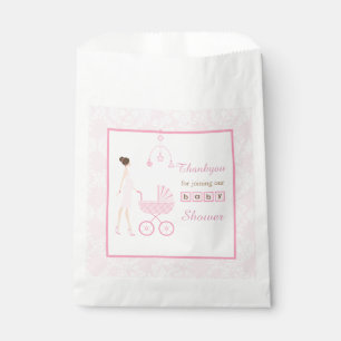 Sacolinha Chá de fraldas rosa Damask Brunette Woman