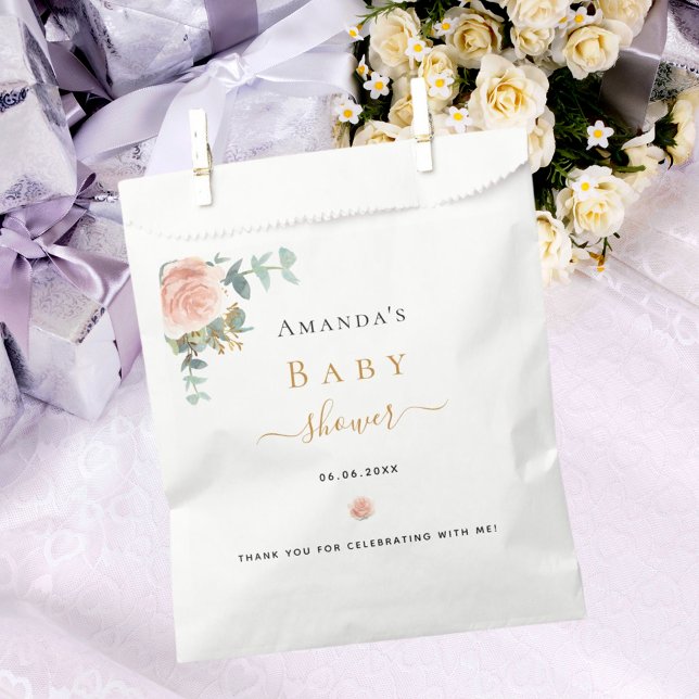 Sacolinha Chá de fraldas rosa de ouro floral eucalipto elega (Criador carregado)