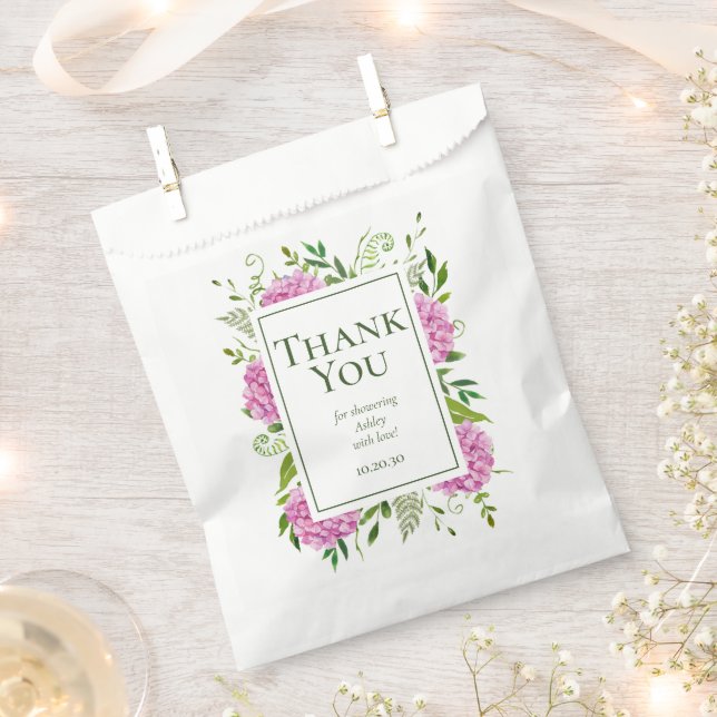 Sacolinha Chá de fraldas Rosa Hydrangeas Girl Obrigado (Cortado)