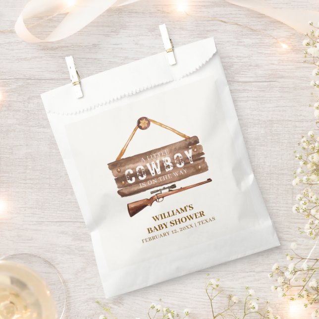 Sacolinha Chá de fraldas Rustic Wooden Wild West Cowboy Gun (Cortado)