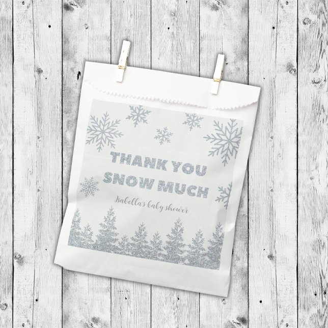 Sacolinha Chá de fraldas Silver Silver Wonderland de inverno (thank you snow much winter wonderland baby shower favors silver glitter woodland)
