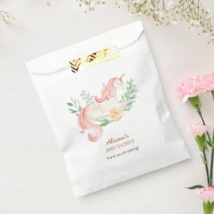 Sacolinha Chá de fraldas Verde Floral de Unicórnio Rosa, B