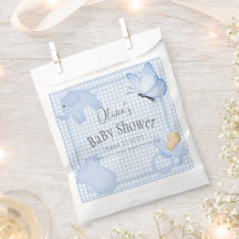 Chá de fraldas White Gingham Boy Azul