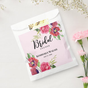 Sacolinha Chá de Noiva Moderno Vermelho Rosa Floral em Rosa
