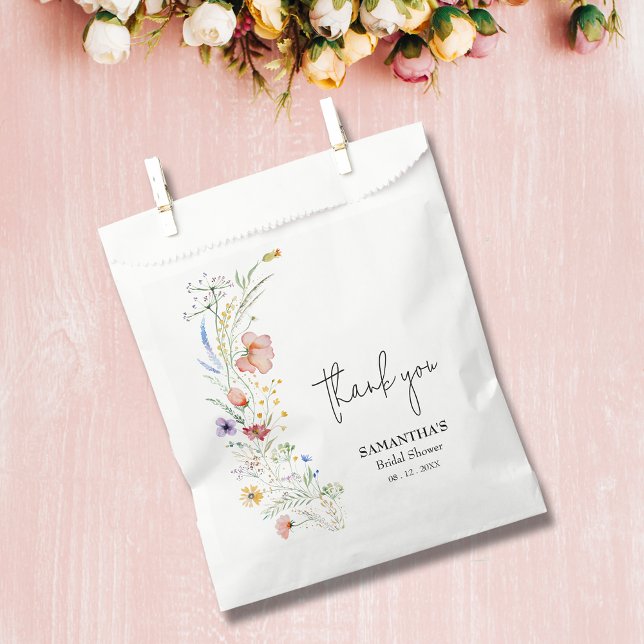 Sacolinha Chá de panela de flores silvestres (Personalized wildflowers bridal shower paper favor bags)