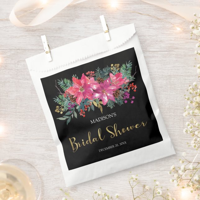 Sacolinha Chá de panela de Natal de Poinsettia Rosa (Cortado)