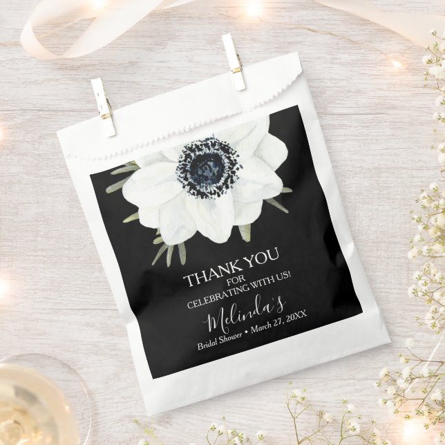 Sacolinha Chá de panela Floral Branco e Preto de Aquarela (Cortado)