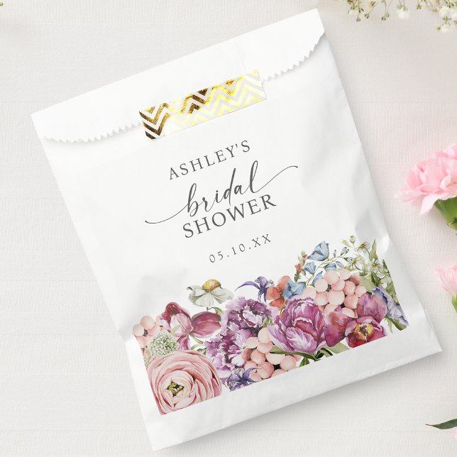 Sacolinha Chá de panela Floral Elegante (Elegant Floral Jewel Tone Bridal Shower Favor Bag by Painted Paperie
)