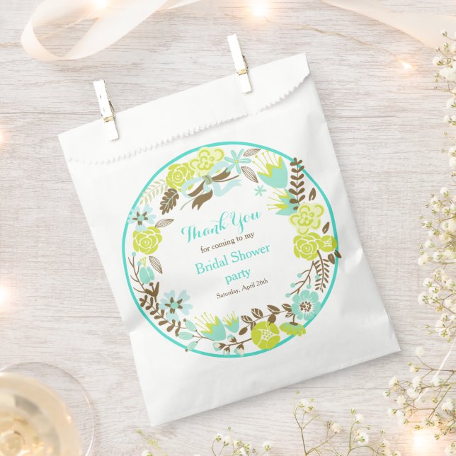 Sacolinha Chá de panela Floral Verde e Castanho (Cortado)