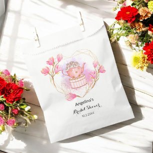 Sacolinha chá de panela Tea Party Rosa Rosa Dourado Favor B