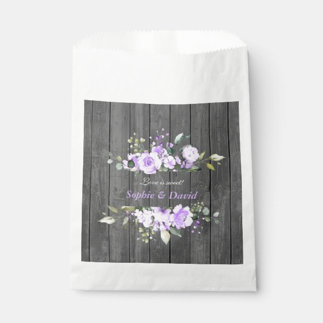 Sacolinha Charm Lavanda Floral Barn Wood Casamento (Frente)