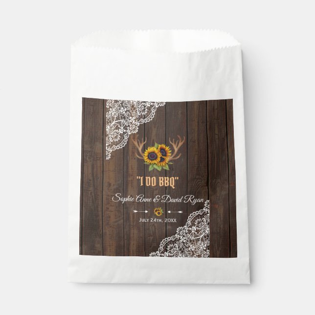 Sacolinha Charm Rustic Sunflower Antlers Madeira Lace I Do C (Frente)