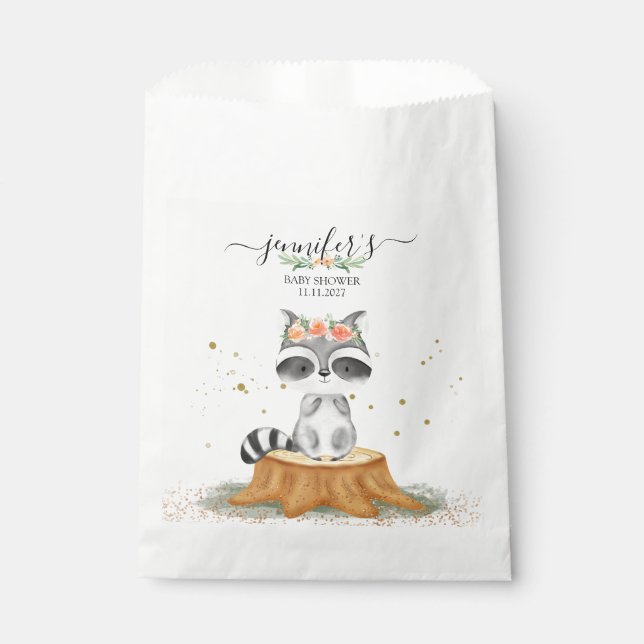 Sacolinha Charming Raccoon Wildlife Baby Shower (Frente)