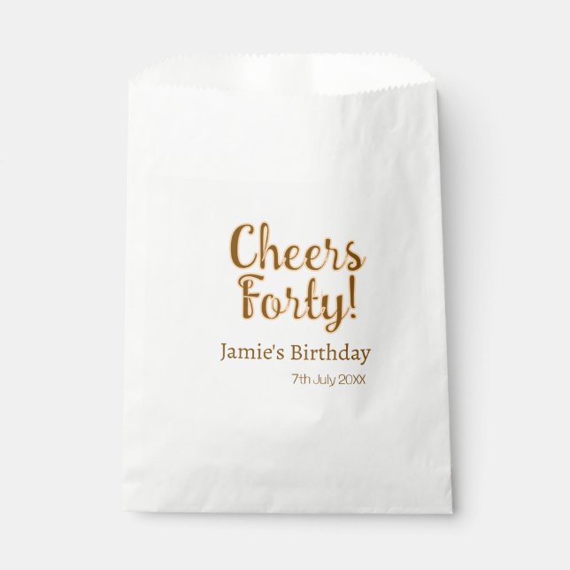 Sacolinha Cheers forty orange brown calligraphy birthday nam (Frente)