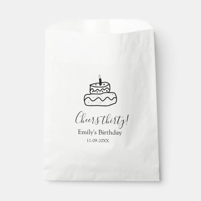 Sacolinha Cheers thirty birthday cake black scribble hand (Frente)