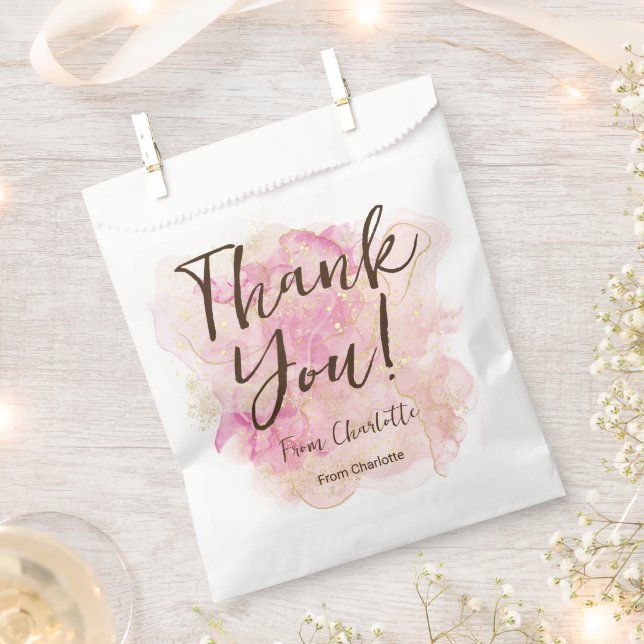 Sacolinha Chic Pink and Gold Watercolor Sweet 16 Party  (Cortado)