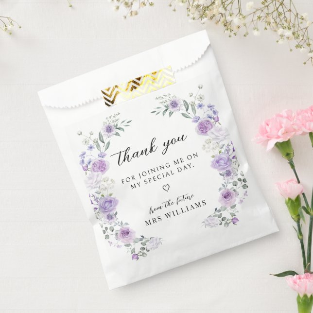 Sacolinha Chic Purple Floral Wreath Bridal Shower Thank You (Selado)