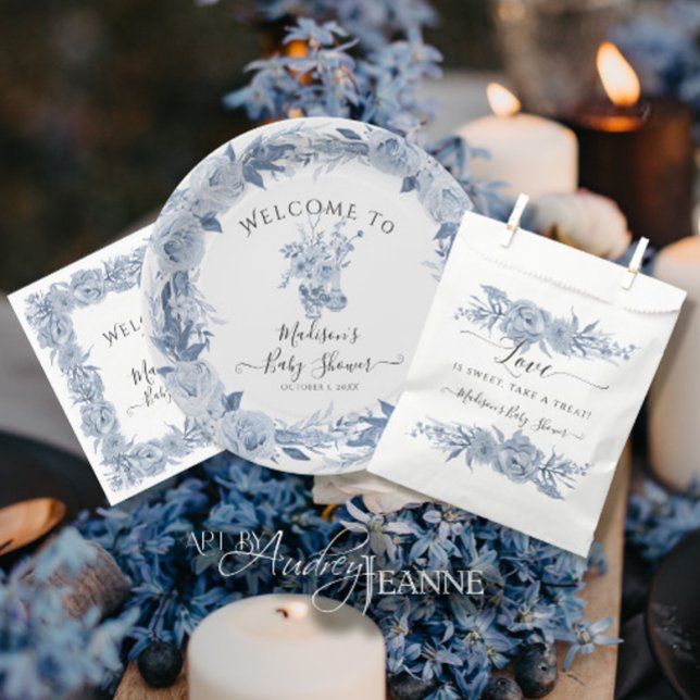 Sacolinha Chinoiserie Blue e White Floral Baby Chá (Criador carregado)