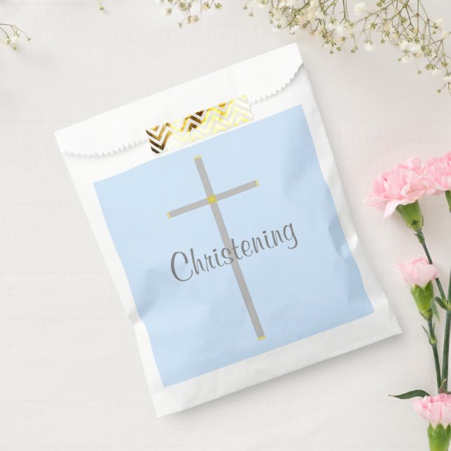 Sacolinha Christening Boy Light Blue Silver Cross Favor Bag (Selado)