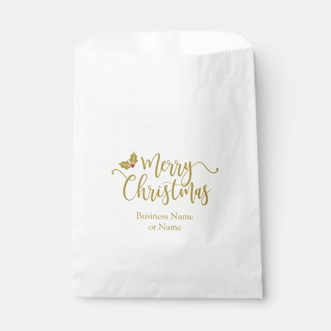 Sacolinha Christmas Design Typography Golden and Red Holly (Frente)