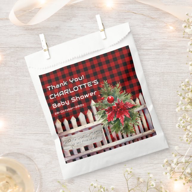Sacolinha Christmas Fence Buffalo Plaid Baby Shower (Cortado)