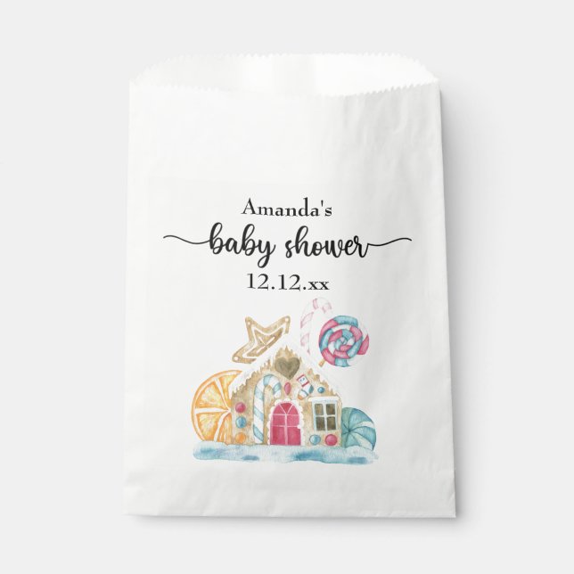 Sacolinha chuva de bebê casa de biscoito de Natal (Frente)