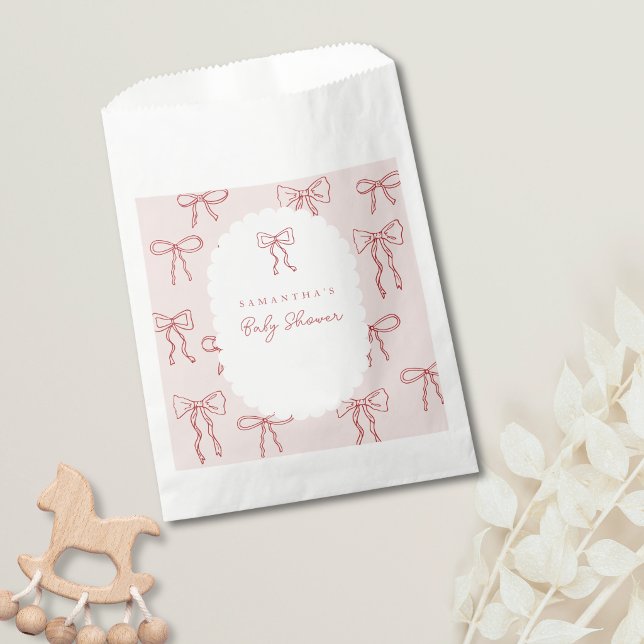 Sacolinha Chuva de Bebê Menina Boho Arcos Vermelhos Desenhad (Red Hand Drawn Red Bows Baby Shower Favor Bag)