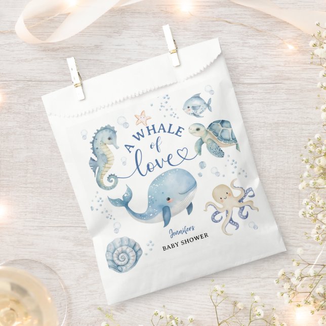 Sacolinha Chuva de Bebê Menino Baleia Azul Oceano (Cortado)