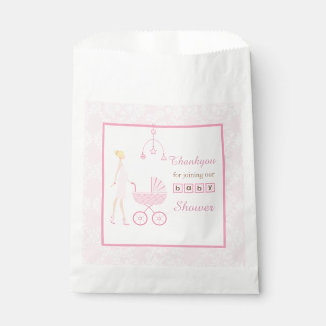 Sacolinha Chuva de Bebê Mulher Loira Pink Damask (Frente)