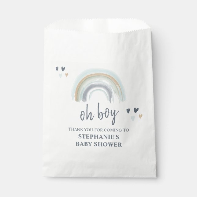 Sacolinha Chuva de Bênçãos Baby Shower Azul Boho Arco-íris O (Frente)