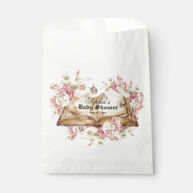 Sacolinha Chuva de Flores Rosa Conto de Fadas Baby Shower (Frente)