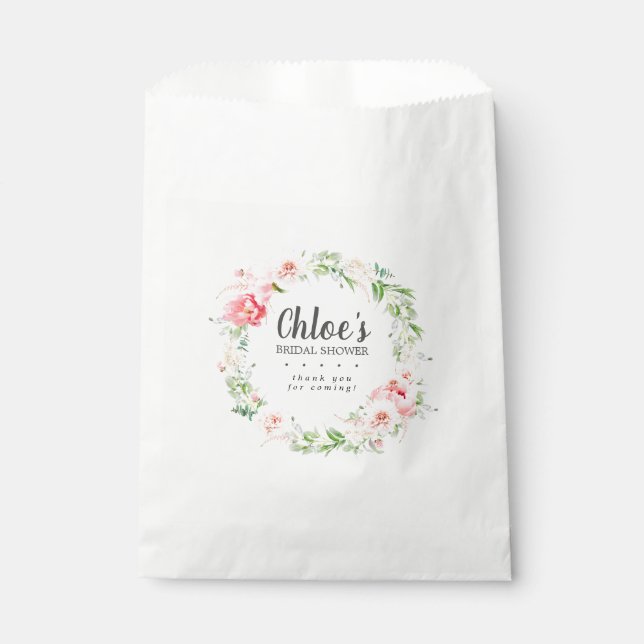 Sacolinha Chuva de Noiva com Peônias Rosa Desbotado Rústico (Frente)